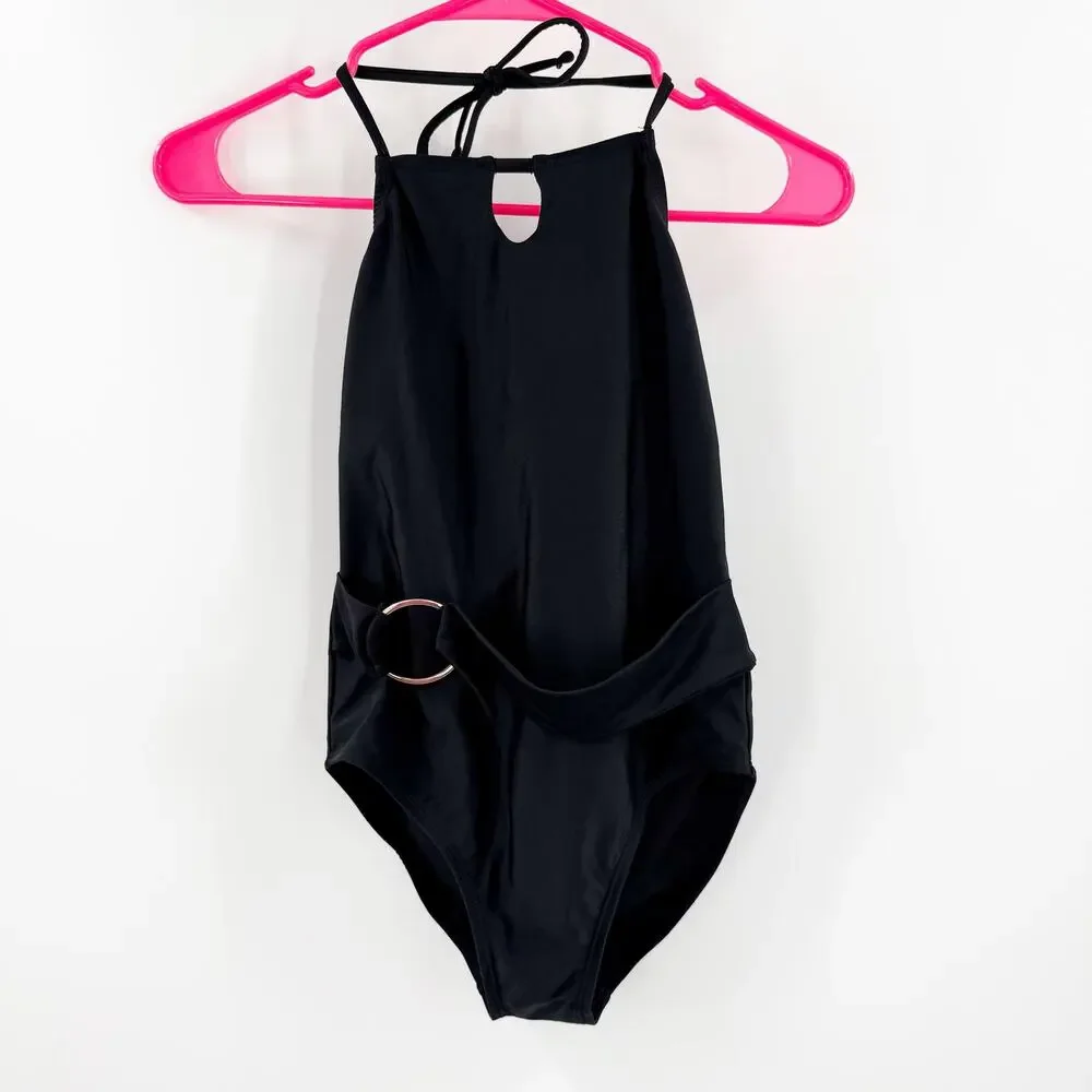 RAISINS GIRLS Swimsuit Size 12 One Piece Black NWT Halter Classic Swim Pool
